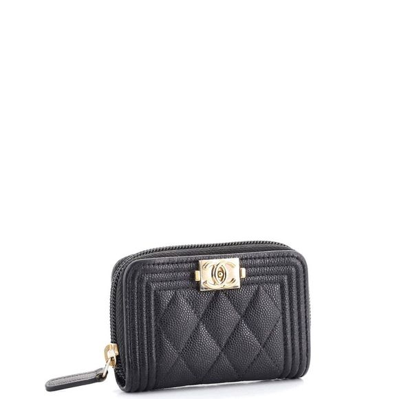 Chanel Boy Zip Coin Purse Quilted Caviar Small Black - Picture 2 of 7